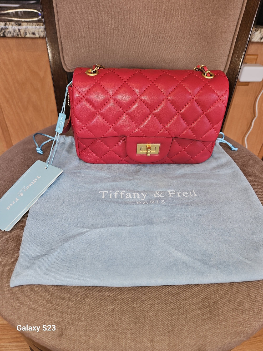 Tiffany & Fred Paris Quilted Sheepskin Leather Crossbody Bag Red NWT